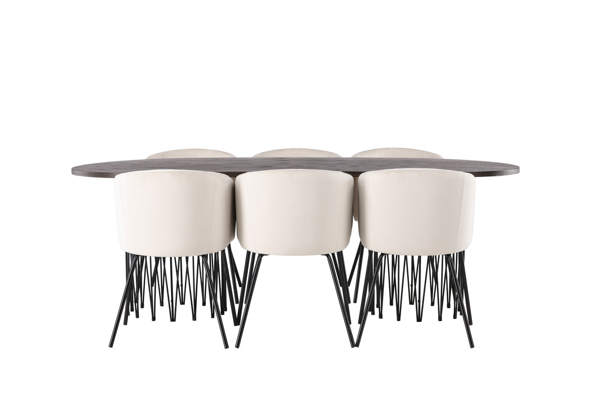 Venture Design Berit & Stone Matstolar Beige + Ovala Matbord 220 x 100 Mocka