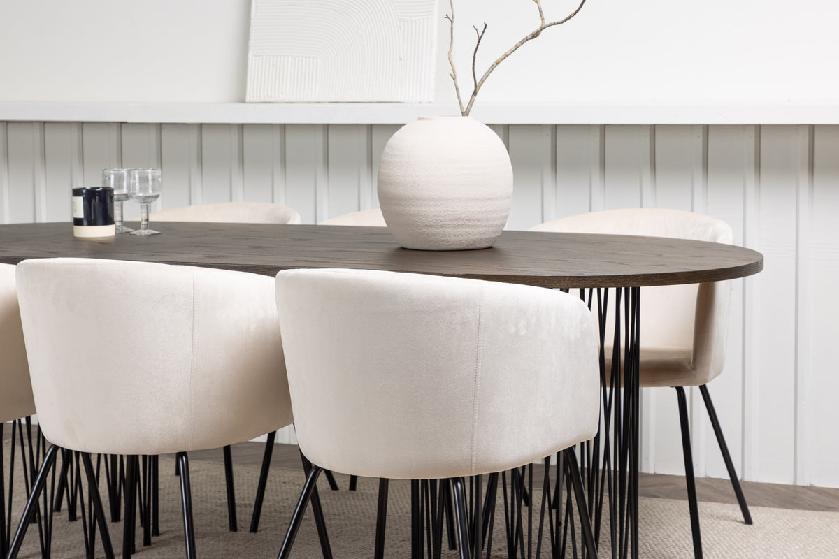 Venture Design Berit & Stone Matstolar Beige + Ovala Matbord 220 x 100 Mocka