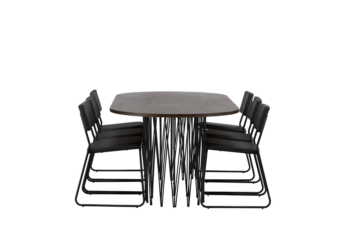 Venture Design Kenth & Stone Matstolar 2-pack Svart + Ovala Matbord 220 x 100 Mocka