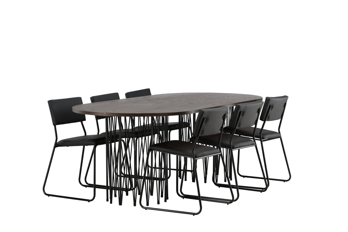 Venture Design Kenth & Stone Matstolar 2-pack Svart + Ovala Matbord 220 x 100 Mocka