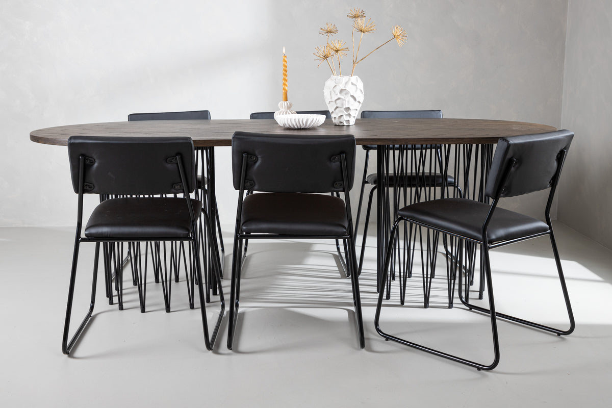 Venture Design Kenth & Stone Matstolar 2-pack Svart + Ovala Matbord 220 x 100 Mocka