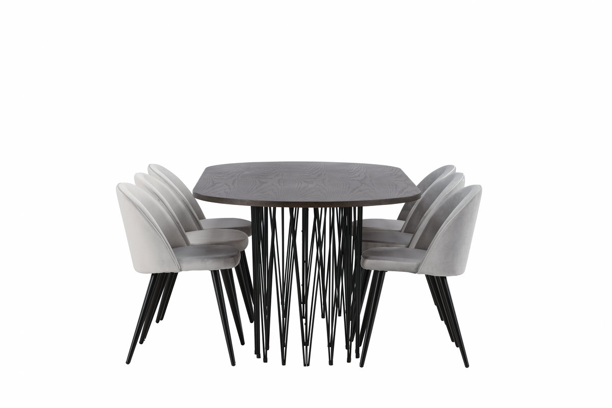 Venture Design Velvet & Stone Matstolar 2-pack Grå + Ovala Matbord 220 x 100 Mocka