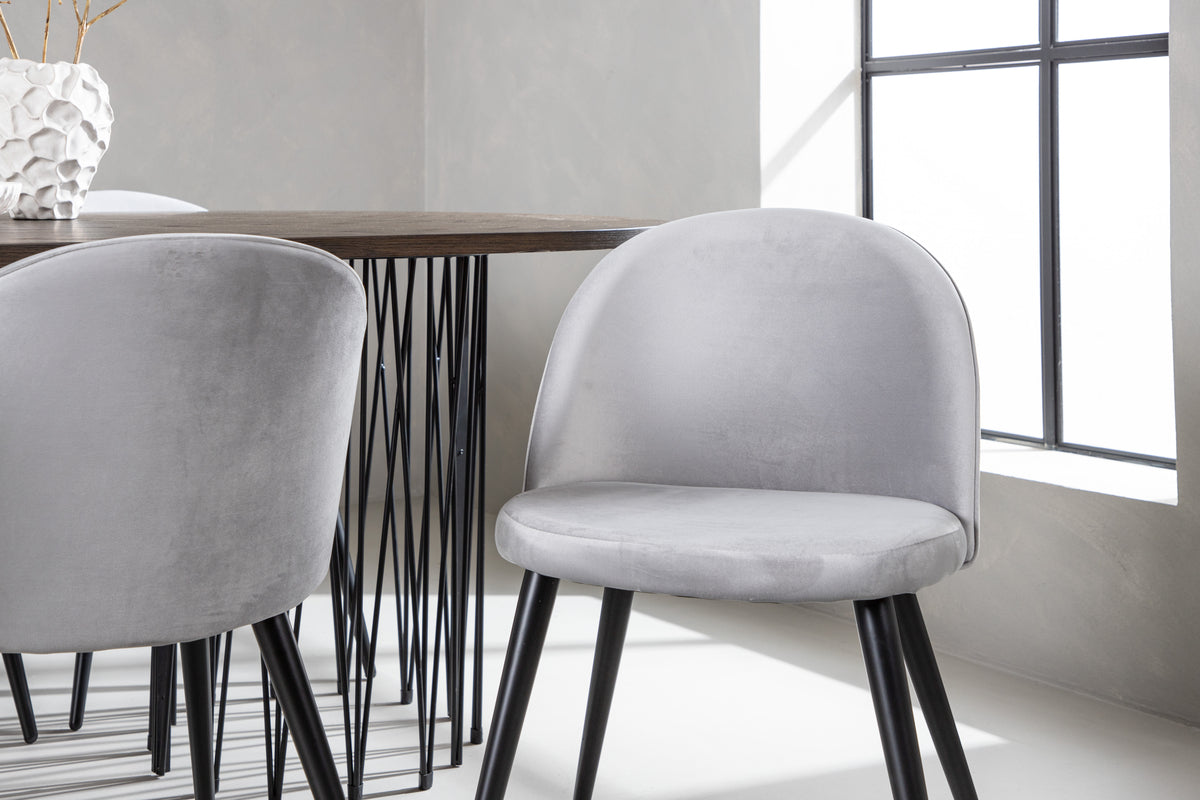 Venture Design Velvet & Stone Matstolar 2-pack Grå + Ovala Matbord 220 x 100 Mocka