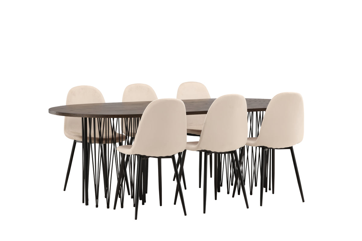 Venture Design Polar & Stone Matstolar 2-pack Beige + Ovala Matbord 220 x 100 Mocka