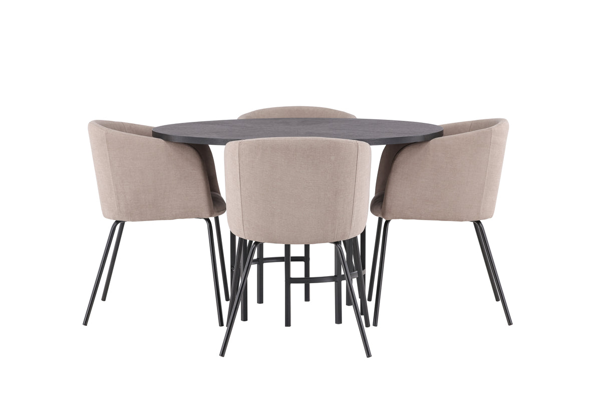 Venture Design Berit & Copenhagen Matstolar Beige + Runda Matbord ⌀115 Svart