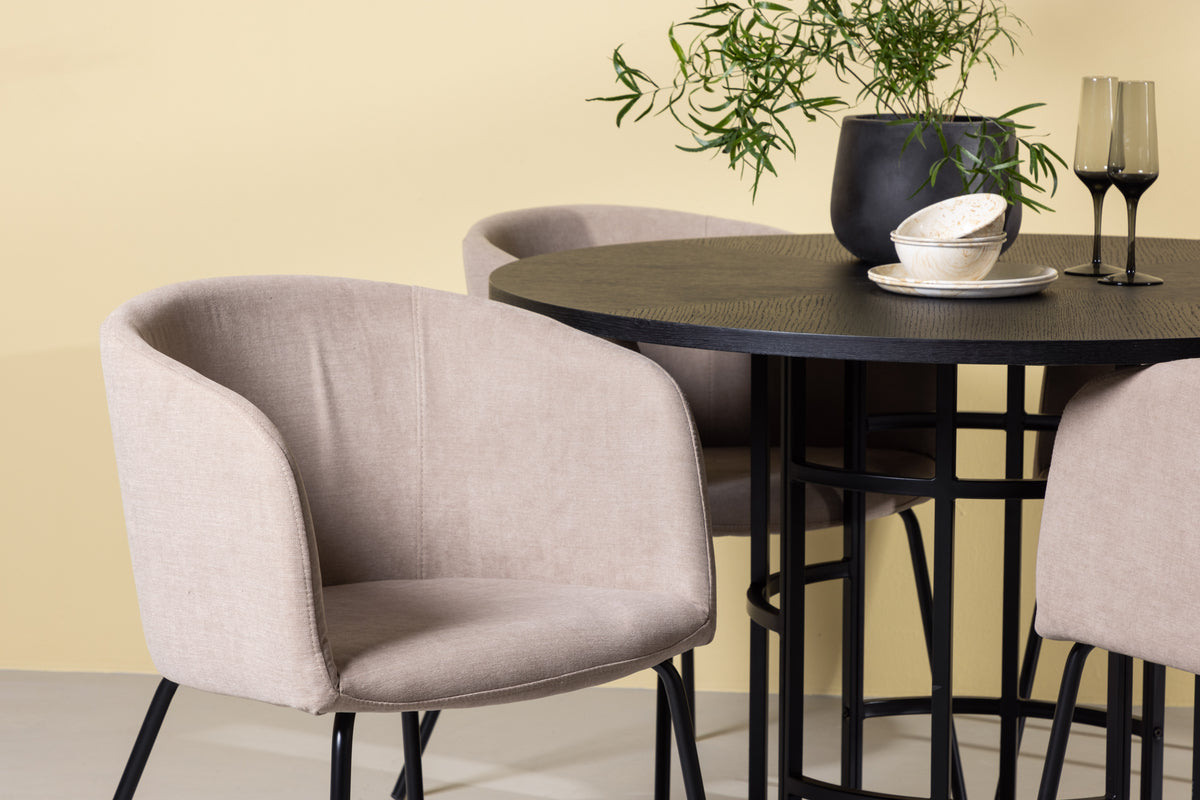 Venture Design Berit & Copenhagen Matstolar Beige + Runda Matbord ⌀115 Svart