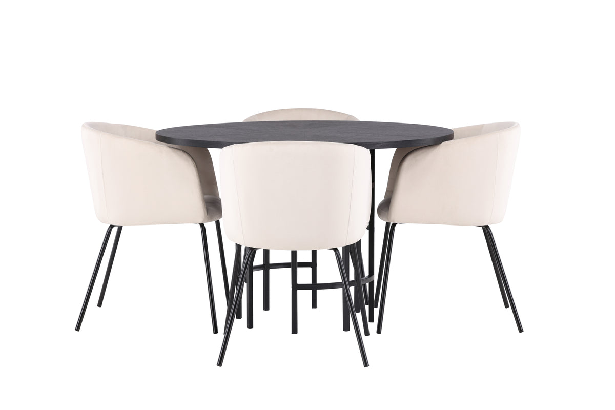 Venture Design Berit & Copenhagen Matstolar Beige + Runda Matbord ⌀115 Svart
