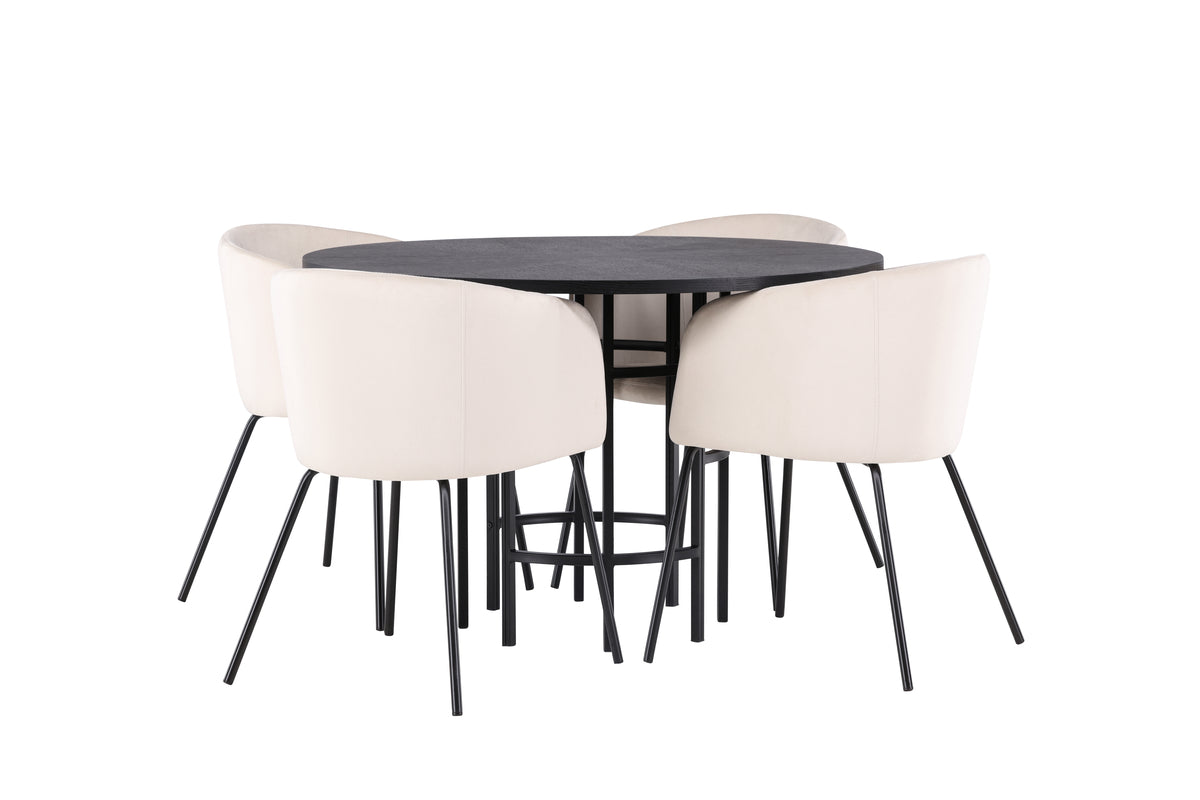 Venture Design Berit & Copenhagen Matstolar Beige + Runda Matbord ⌀115 Svart