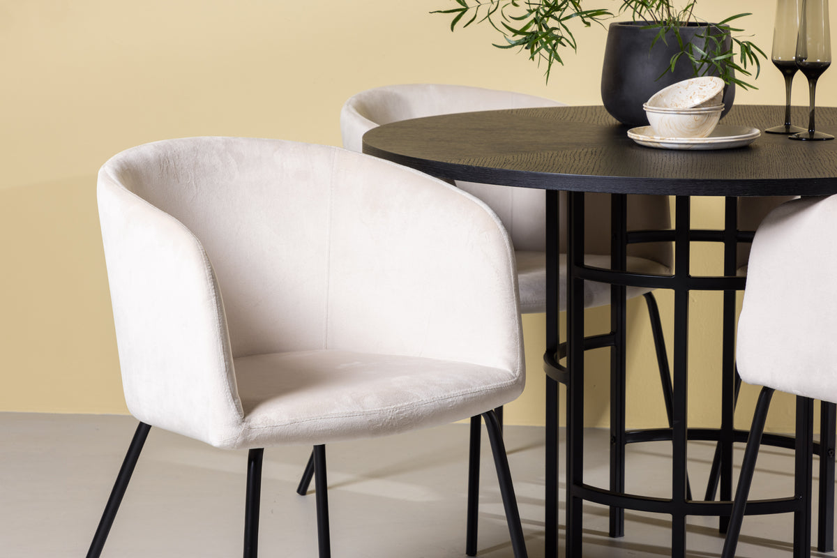 Venture Design Berit & Copenhagen Matstolar Beige + Runda Matbord ⌀115 Svart