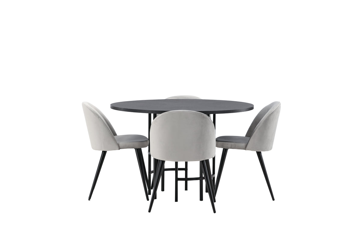Venture Design Velvet & Copenhagen Matstolar 2-pack Grå + Runda Matbord ⌀115 Svart
