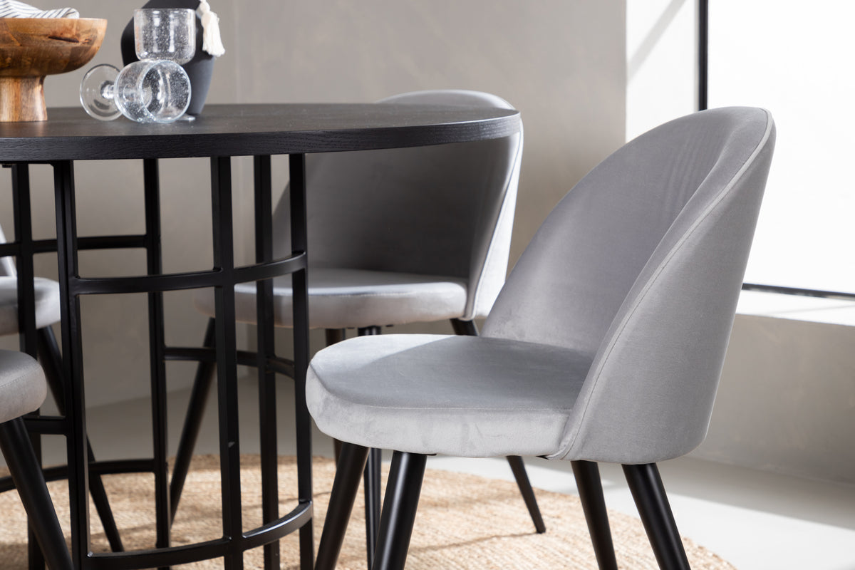 Venture Design Velvet & Copenhagen Matstolar 2-pack Grå + Runda Matbord ⌀115 Svart