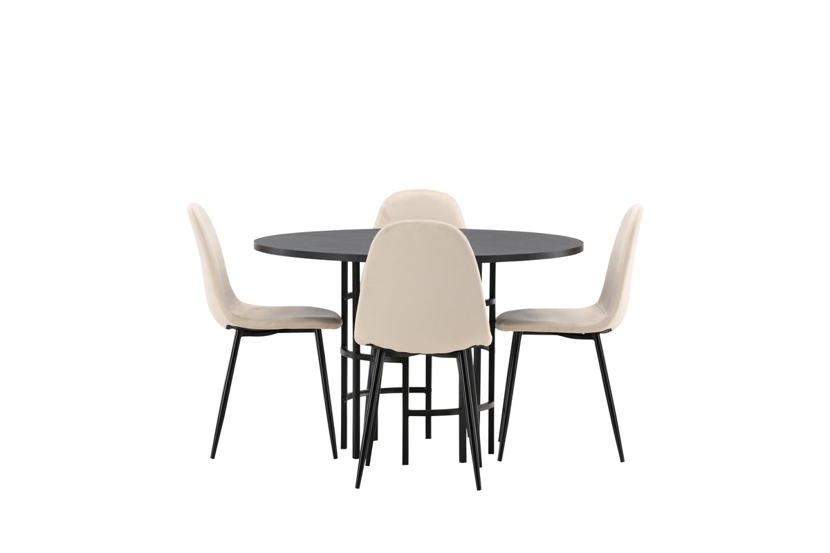 Venture Design Polar & Copenhagen Matstolar 2-pack Beige + Runda Matbord ⌀115 Svart
