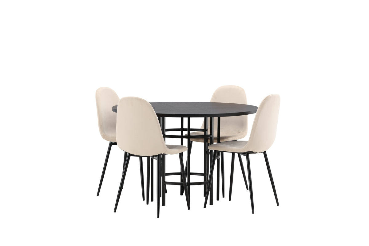 Venture Design Polar & Copenhagen Matstolar 2-pack Beige + Runda Matbord ⌀115 Svart