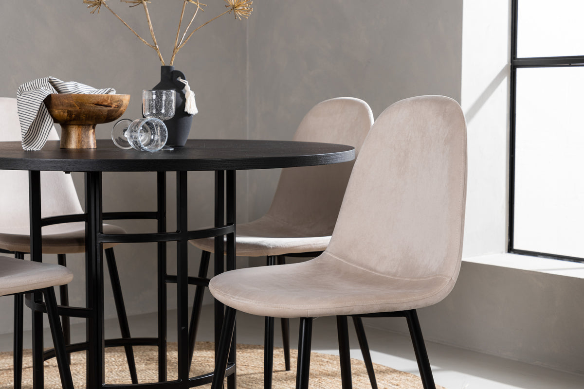 Venture Design Polar & Copenhagen Matstolar 2-pack Beige + Runda Matbord ⌀115 Svart