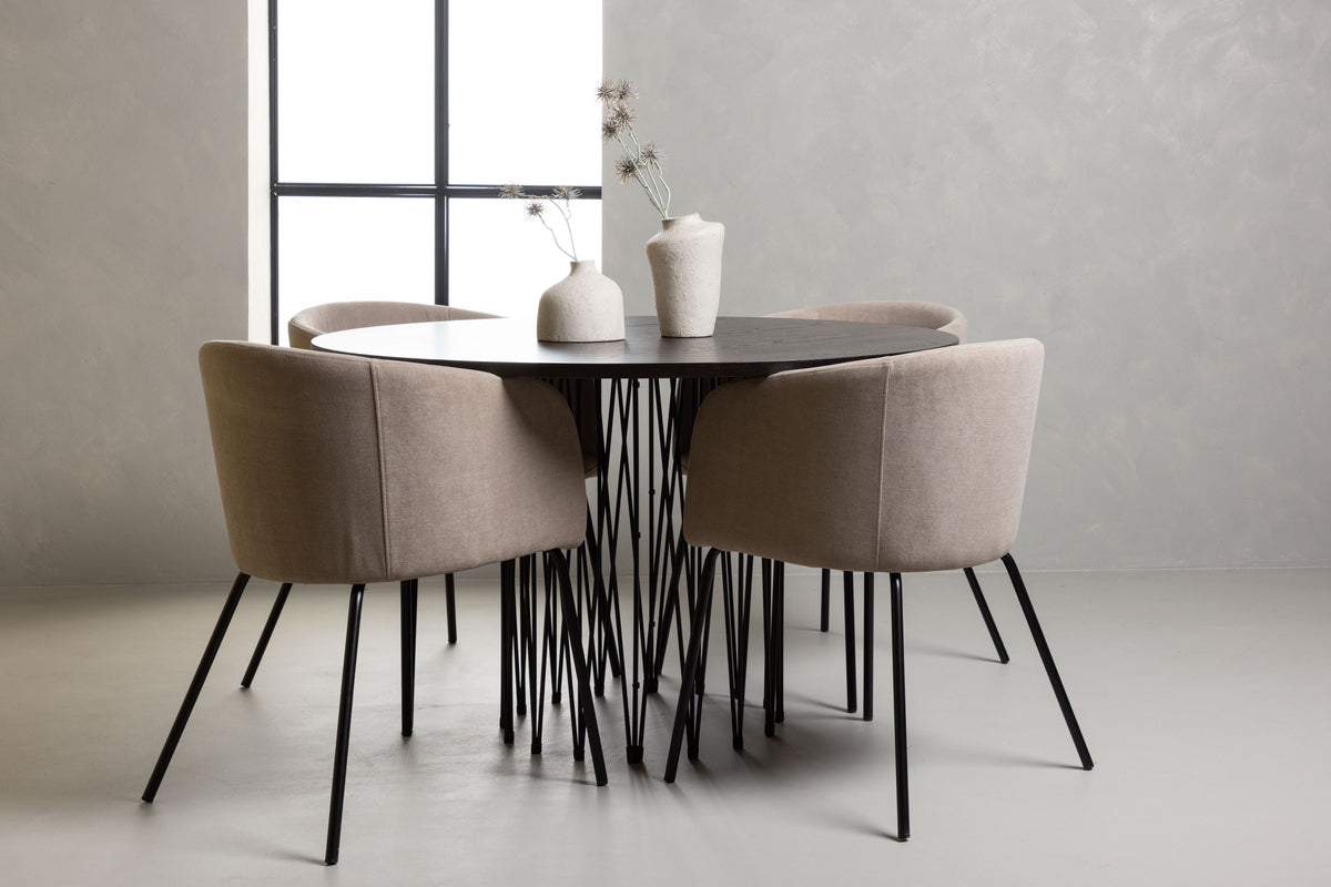 Venture Design Berit & Stone Matstolar Beige + Runda Matbord ⌀120 Mocka