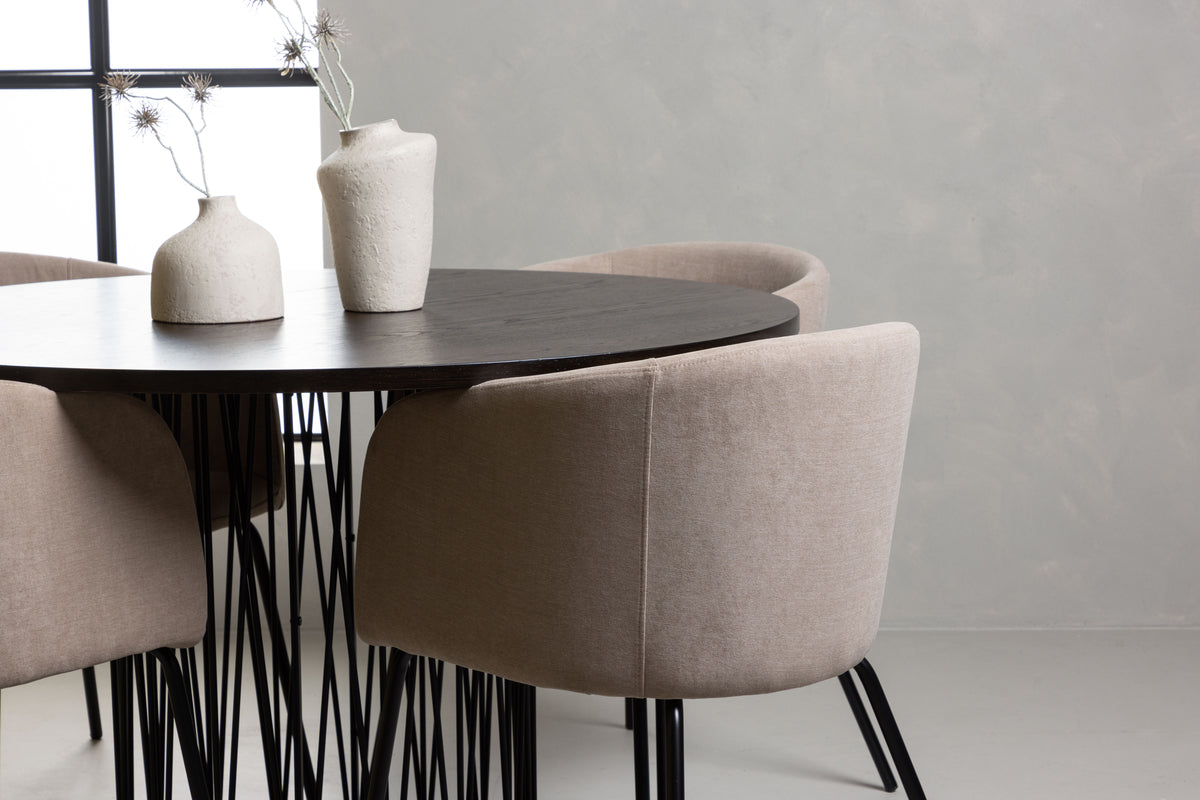 Venture Design Berit & Stone Matstolar Beige + Runda Matbord ⌀120 Mocka