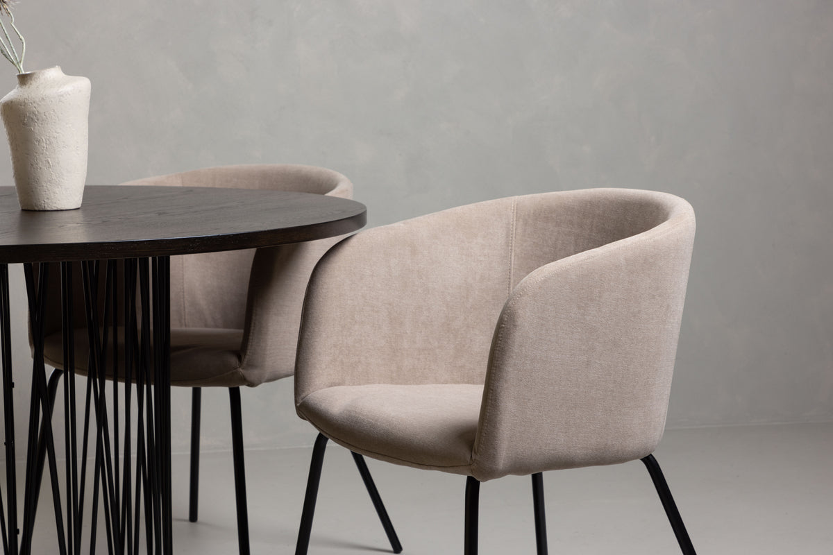 Venture Design Berit & Stone Matstolar Beige + Runda Matbord ⌀120 Mocka