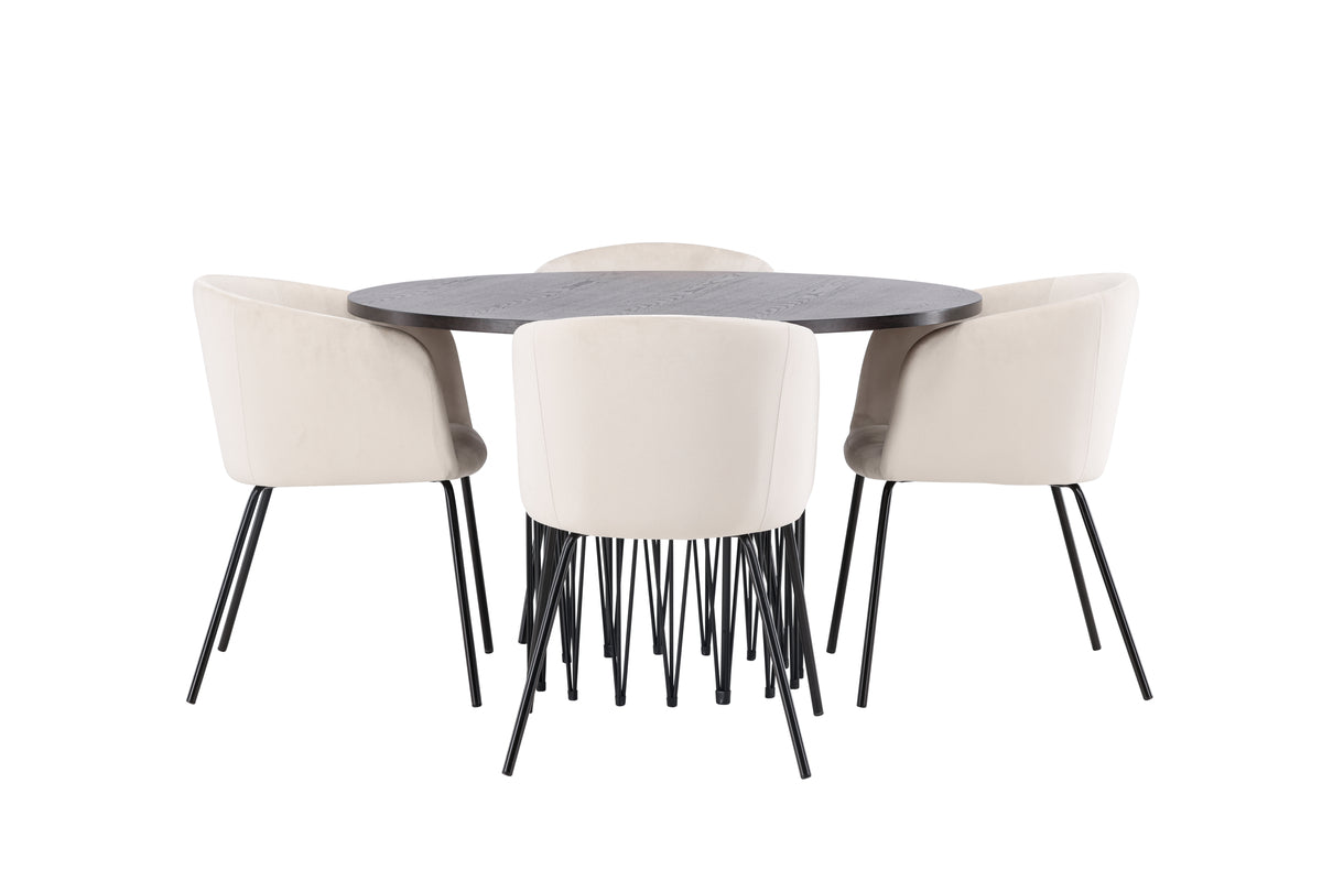 Venture Design Berit & Stone Matstolar Beige + Runda Matbord ⌀120 Mocka