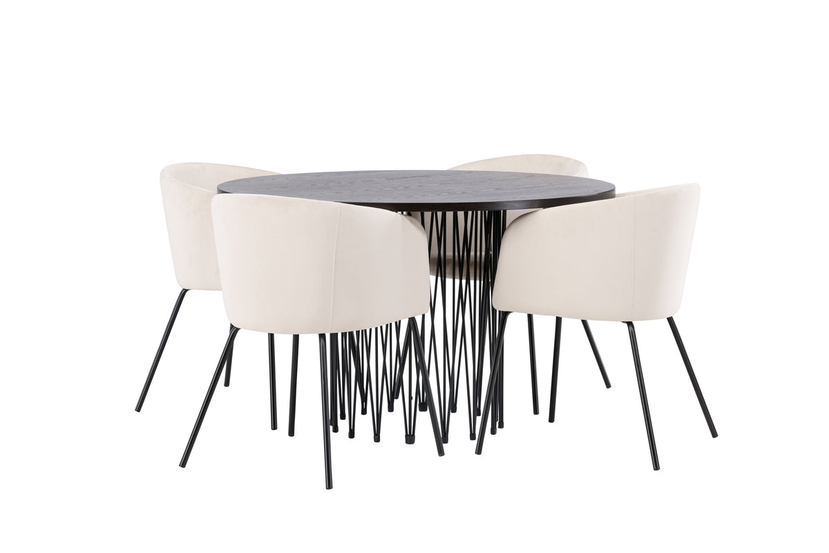 Venture Design Berit & Stone Matstolar Beige + Runda Matbord ⌀120 Mocka
