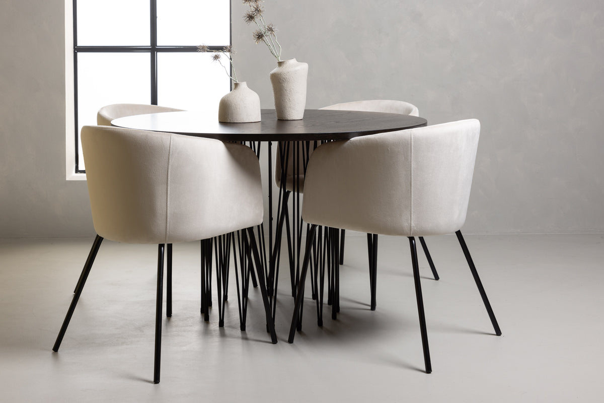 Venture Design Berit & Stone Matstolar Beige + Runda Matbord ⌀120 Mocka