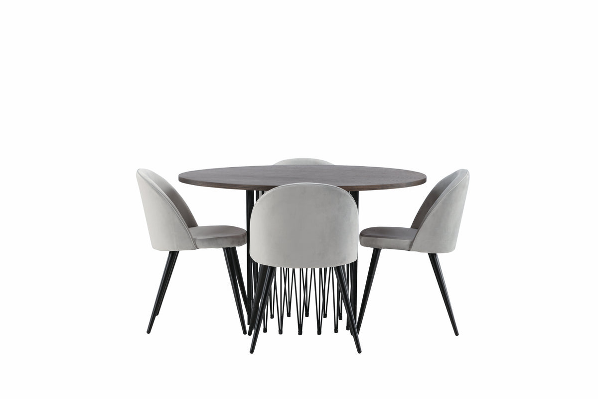Venture Design Velvet & Stone Matstolar 2-pack Grå + Runda Matbord ⌀120 Mocka