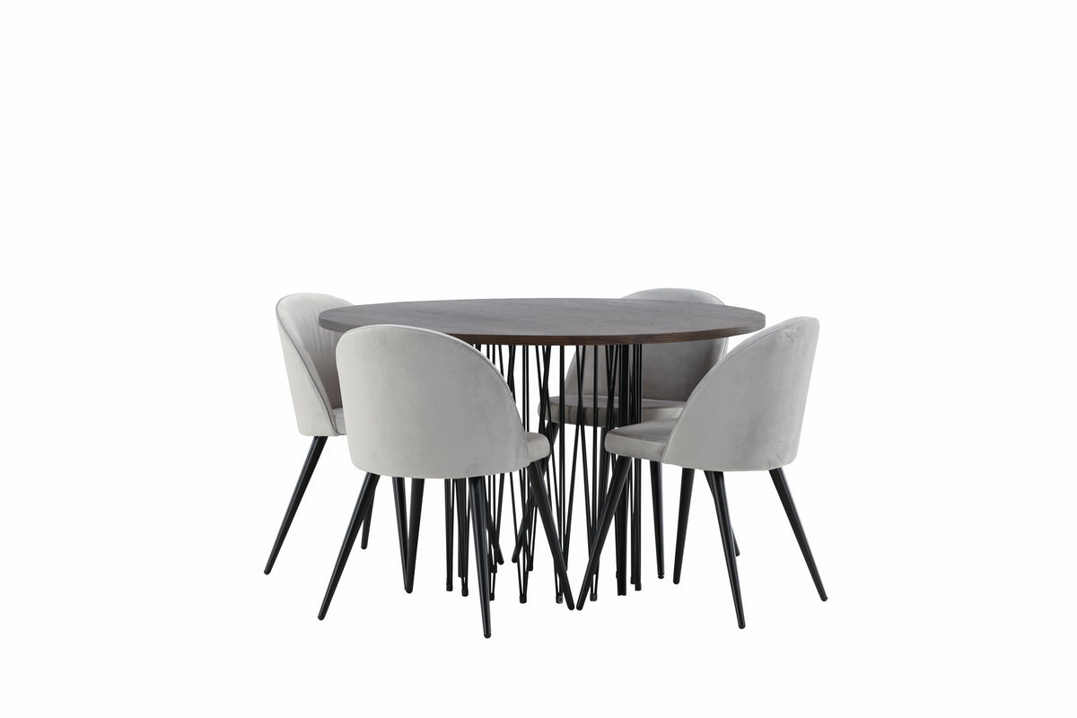 Venture Design Velvet & Stone Matstolar 2-pack Grå + Runda Matbord ⌀120 Mocka