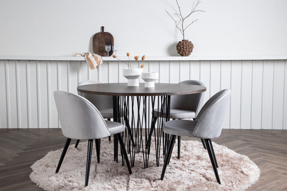 Venture Design Velvet & Stone Matstolar 2-pack Grå + Runda Matbord ⌀120 Mocka