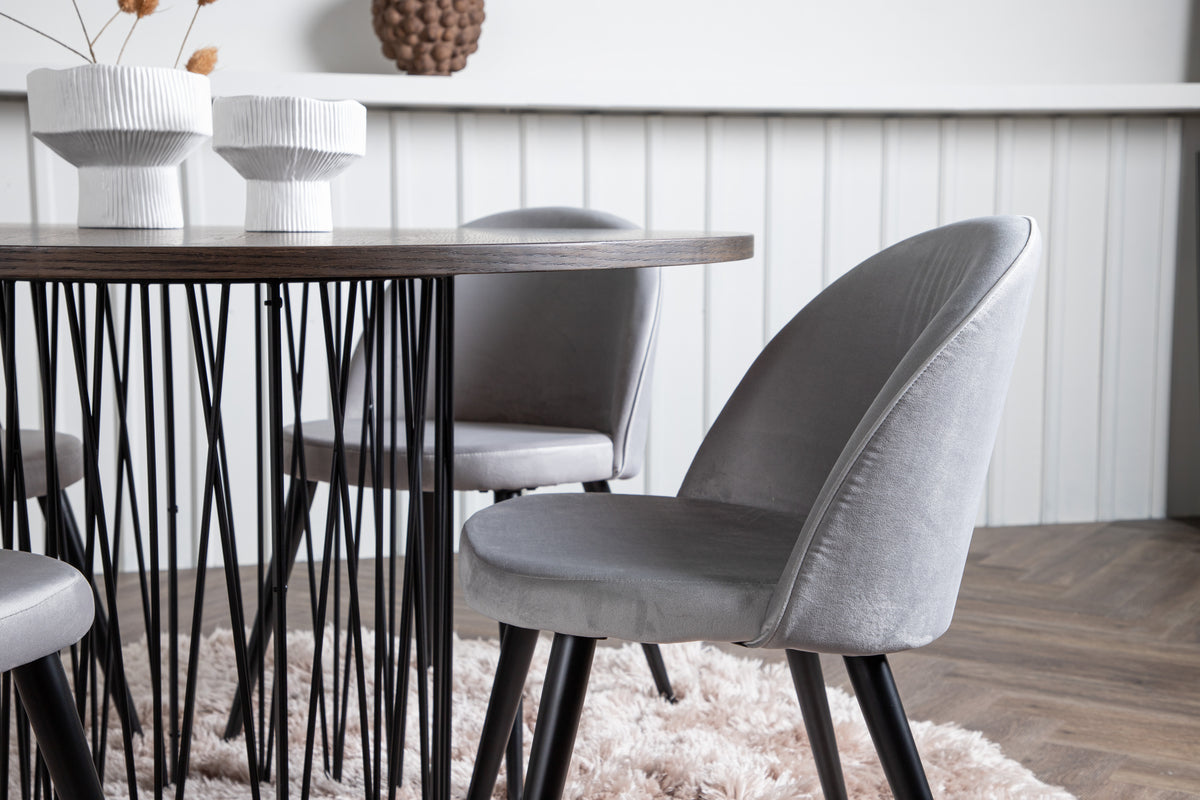 Venture Design Velvet & Stone Matstolar 2-pack Grå + Runda Matbord ⌀120 Mocka