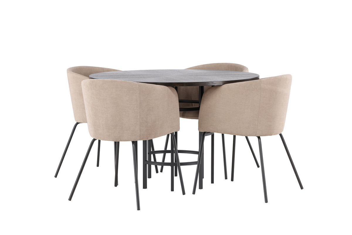 Venture Design Berit & Copenhagen Matstolar Beige + Runda Matbord ⌀115 Mocka