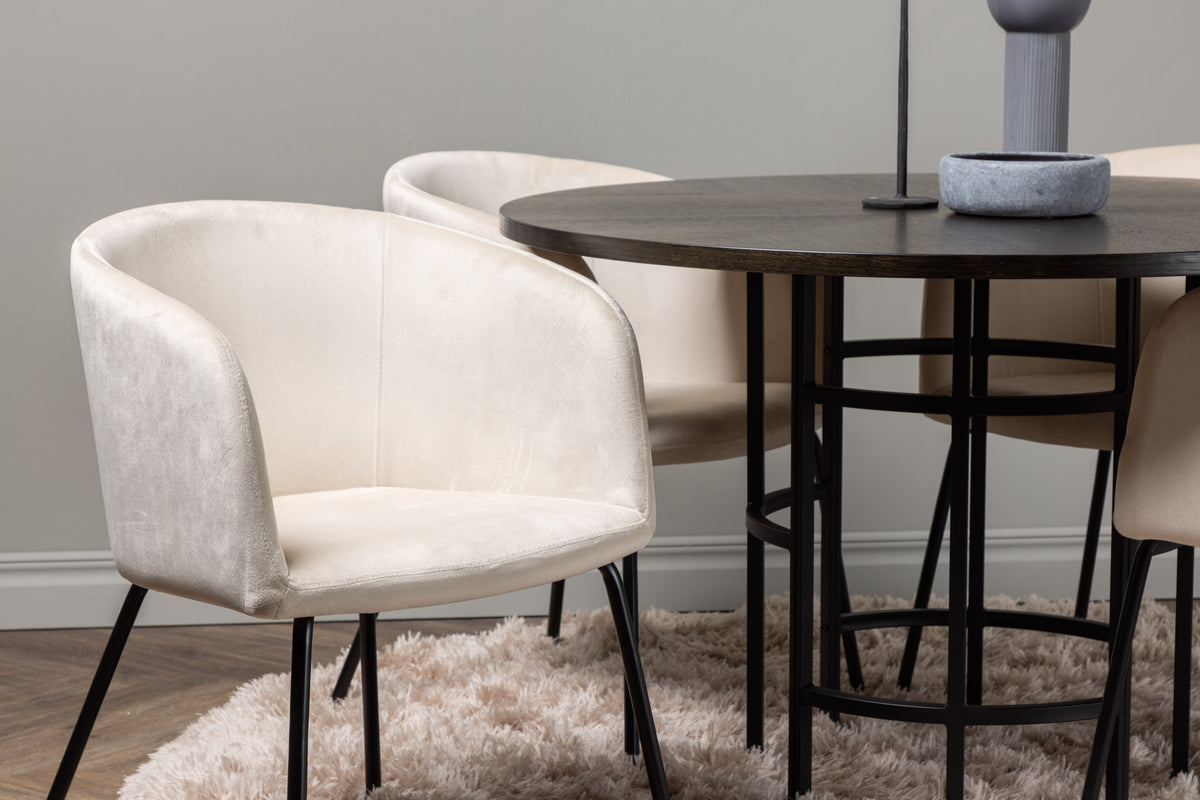 Venture Design Berit & Copenhagen Matstolar Beige + Runda Matbord ⌀115 Mocka
