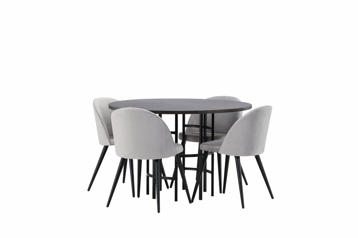 Venture Design Velvet & Copenhagen Matstolar 2-pack Grå + Runda Matbord ⌀115 Mocka