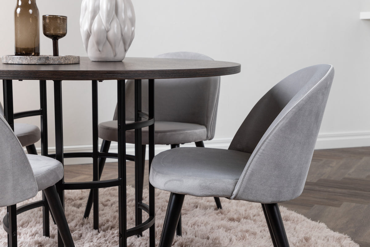 Venture Design Velvet & Copenhagen Matstolar 2-pack Grå + Runda Matbord ⌀115 Mocka