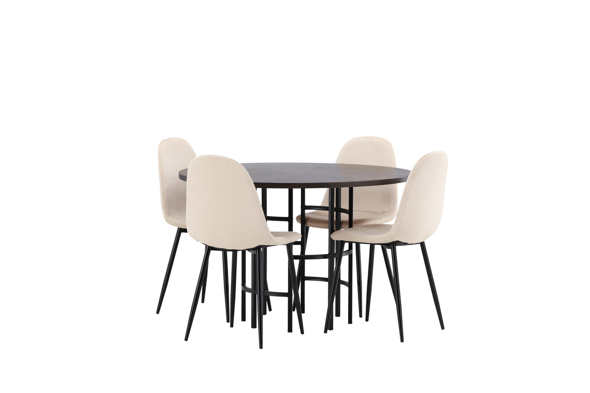 Venture Design Polar & Copenhagen Matstolar 2-pack Beige + Runda Matbord ⌀115 Mocka