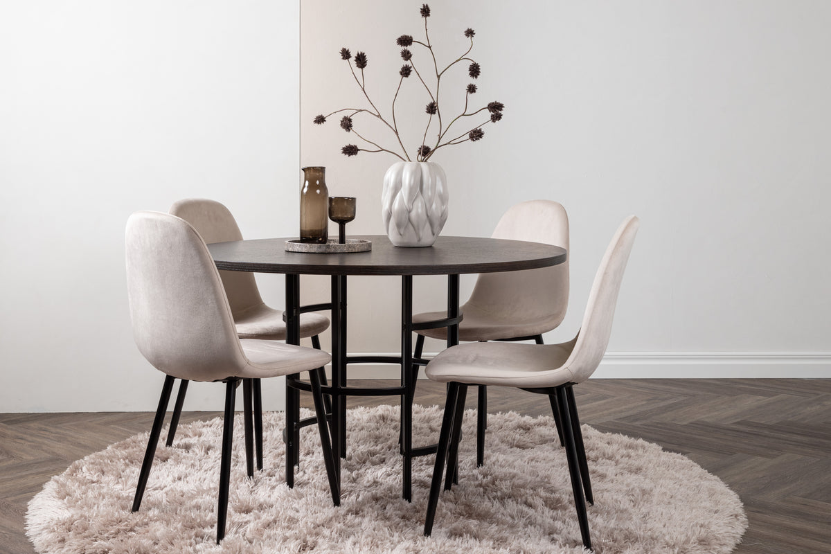Venture Design Polar & Copenhagen Matstolar 2-pack Beige + Runda Matbord ⌀115 Mocka