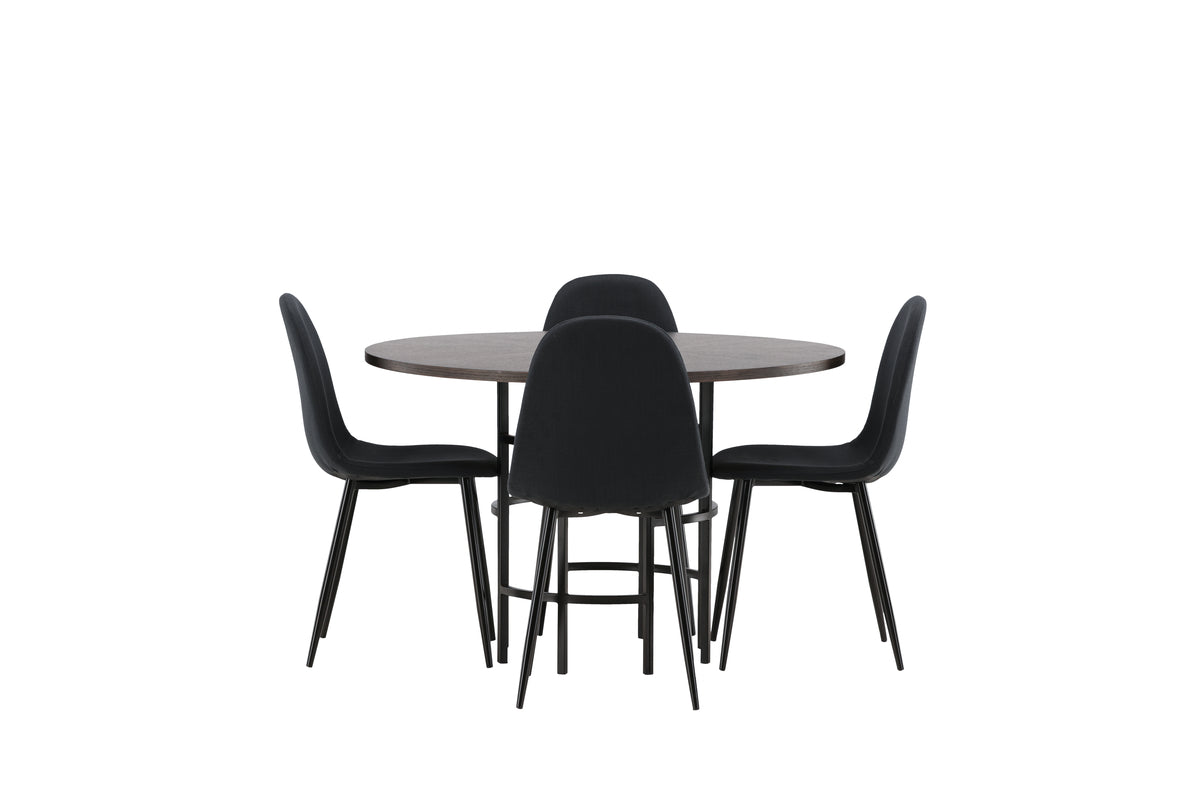 Venture Design Polar & Copenhagen Matstolar 2-pack Svart + Runda Matbord ⌀115 Mocka