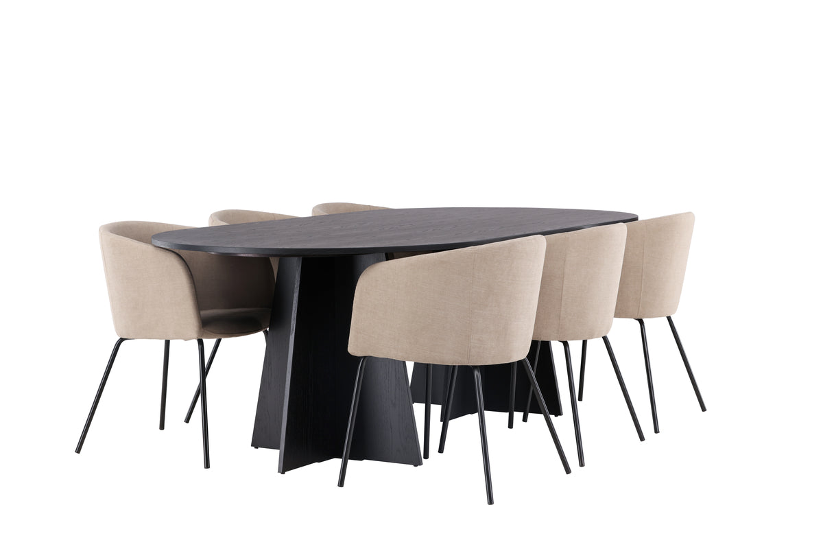 Venture Design Berit & Bootcut Matstolar Beige + Ovala Matbord 230 x 115 Svart