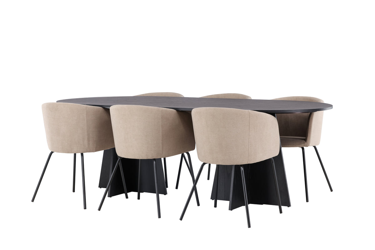 Venture Design Berit & Bootcut Matstolar Beige + Ovala Matbord 230 x 115 Svart