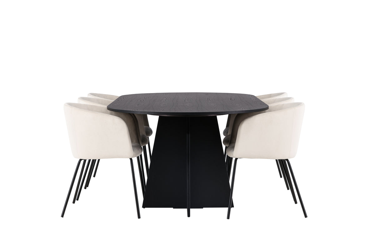 Venture Design Berit & Bootcut Matstolar Beige + Ovala Matbord 230 x 115 Svart