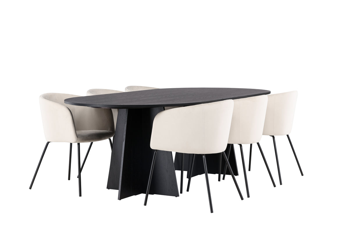 Venture Design Berit & Bootcut Matstolar Beige + Ovala Matbord 230 x 115 Svart