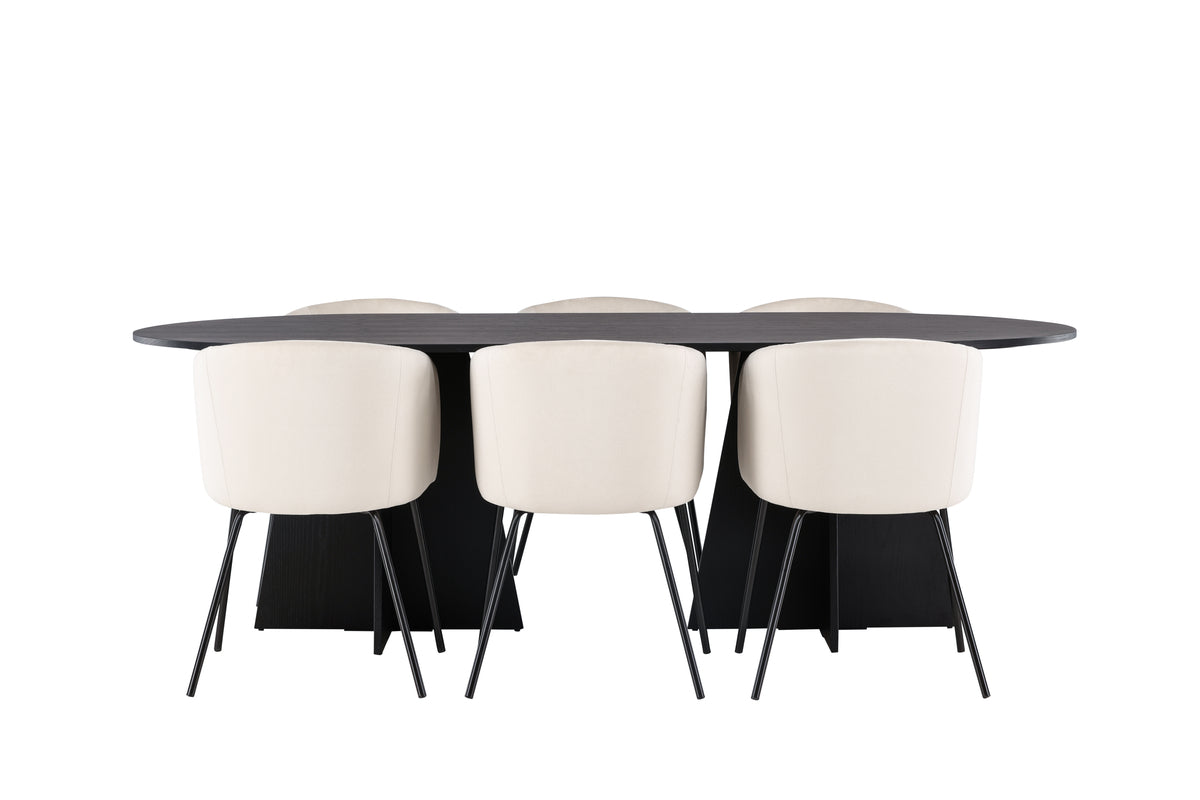 Venture Design Berit & Bootcut Matstolar Beige + Ovala Matbord 230 x 115 Svart