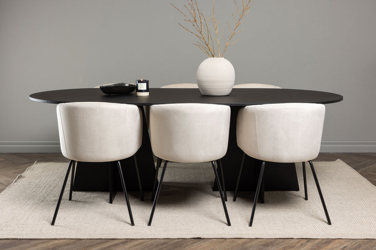 Venture Design Berit & Bootcut Matstolar Beige + Ovala Matbord 230 x 115 Svart