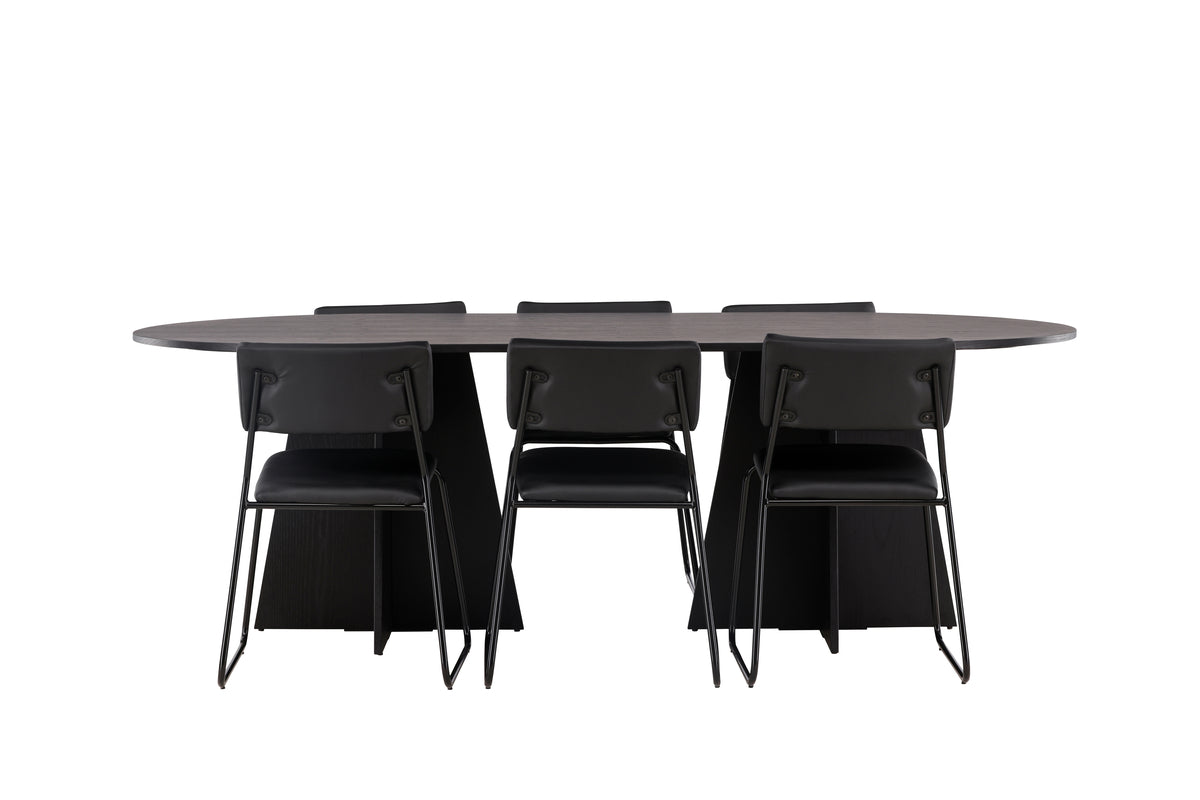 Venture Design Kenth & Bootcut Matstolar 2-pack Svart + Ovala Matbord 230 x 115 Svart