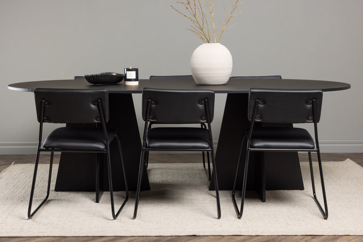 Venture Design Kenth & Bootcut Matstolar 2-pack Svart + Ovala Matbord 230 x 115 Svart