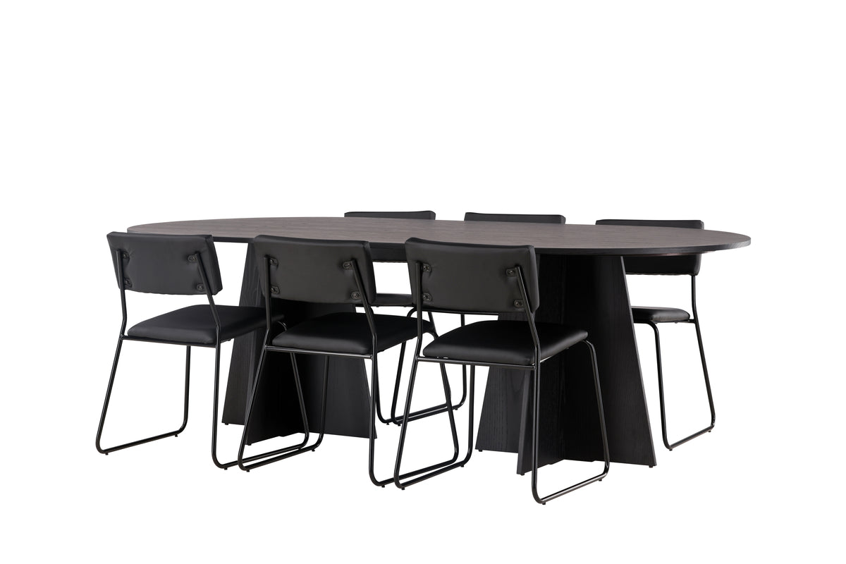 Venture Design Kenth & Bootcut Matstolar 2-pack Svart + Ovala Matbord 230 x 115 Svart