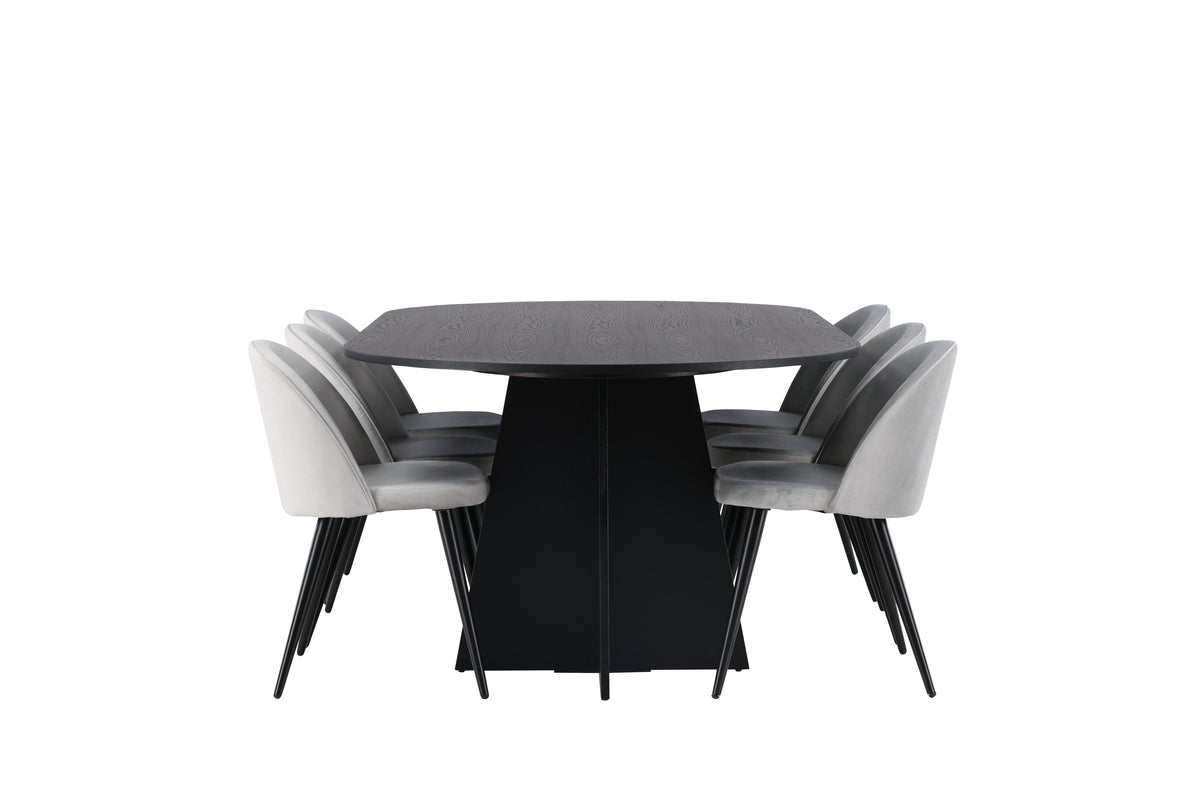 Venture Design Velvet & Bootcut Matstolar 2-pack Grå + Ovala Matbord 230 x 115 Svart