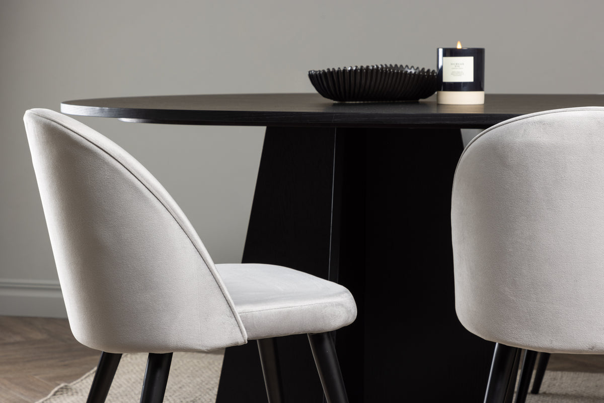 Venture Design Velvet & Bootcut Matstolar 2-pack Grå + Ovala Matbord 230 x 115 Svart