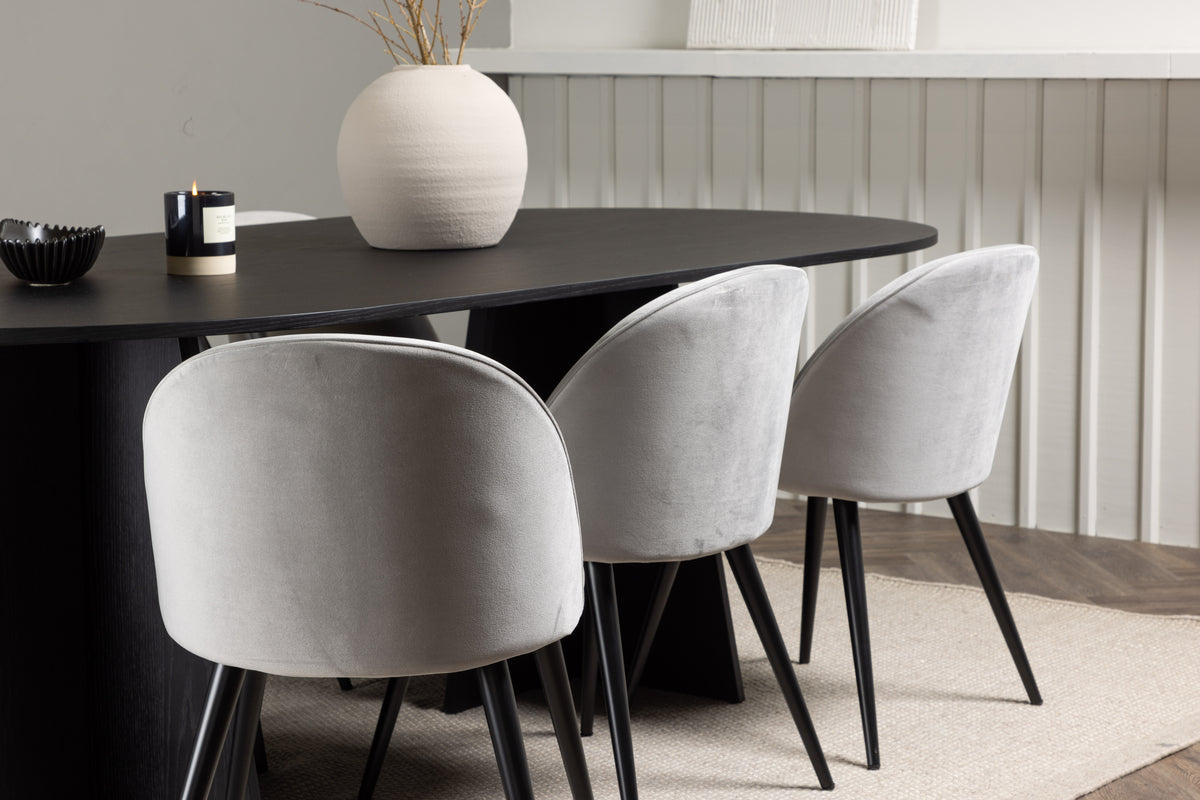 Venture Design Velvet & Bootcut Matstolar 2-pack Grå + Ovala Matbord 230 x 115 Svart