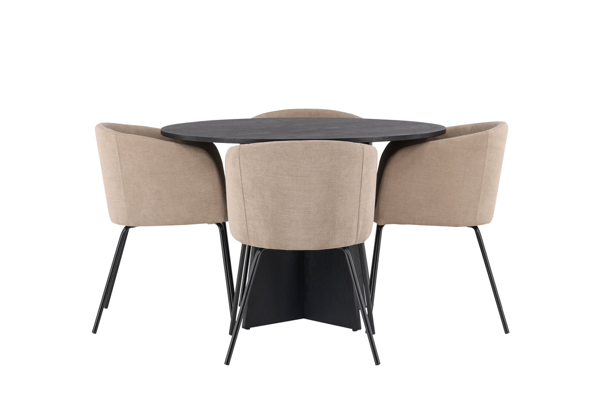 Venture Design Berit & Bootcut Matstolar Beige + Runda Matbord ⌀110 Svart
