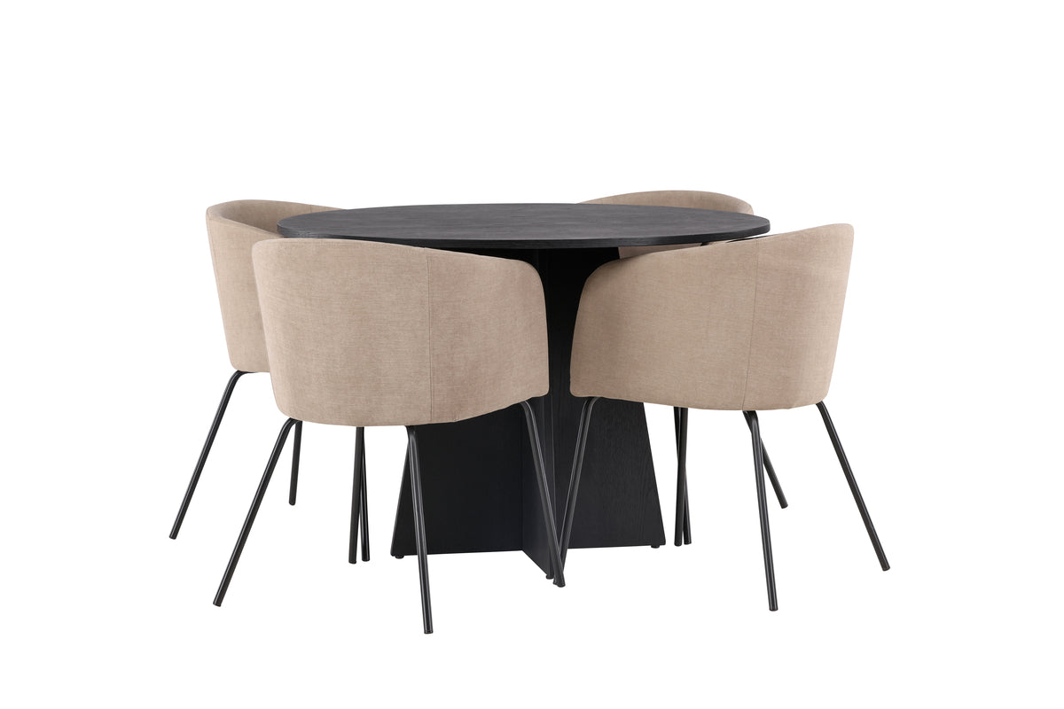 Venture Design Berit & Bootcut Matstolar Beige + Runda Matbord ⌀110 Svart