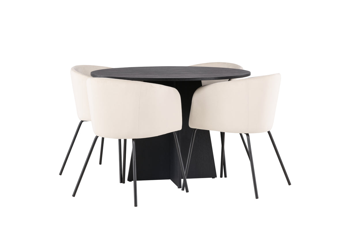 Venture Design Berit & Bootcut Matstolar Beige + Runda Matbord ⌀110 Svart